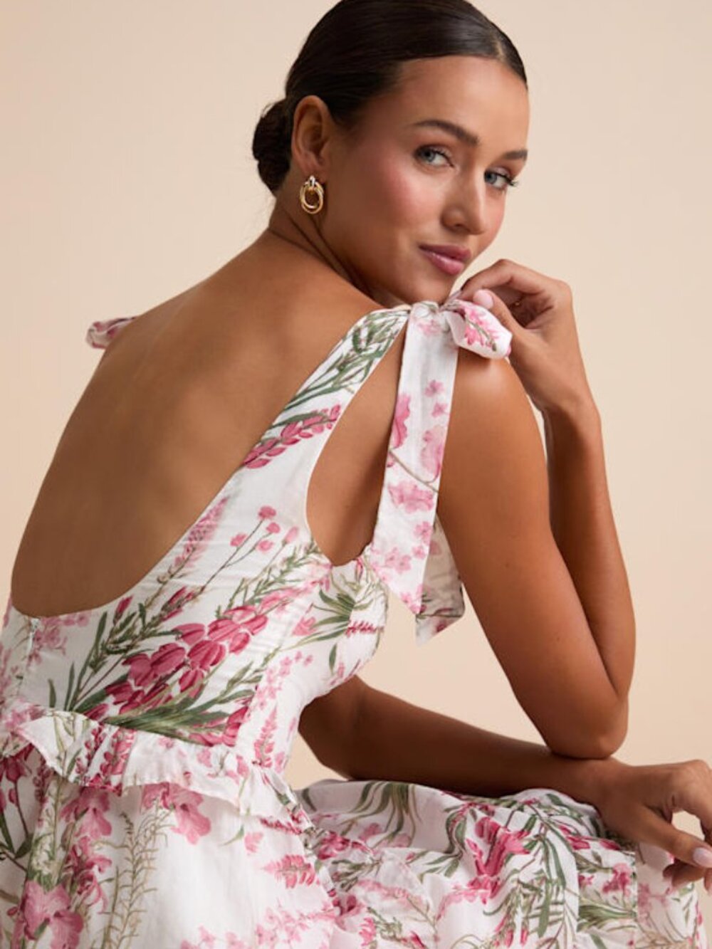 Lulus Naenia White Floral Tiered Tie-strap Midi Dress - Size L